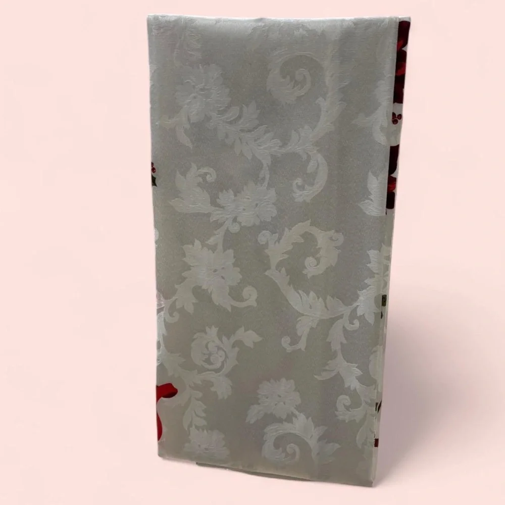 Elegant Holiday Tablecloth with Red Accents